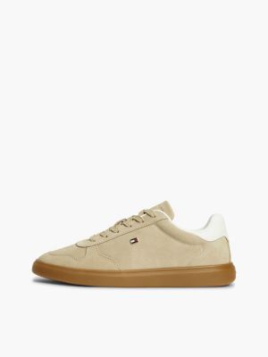 brown lightweight suede court trainers for women tommy hilfiger