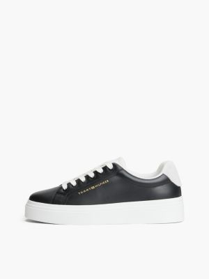 black th monogram leather platform trainers for women tommy hilfiger