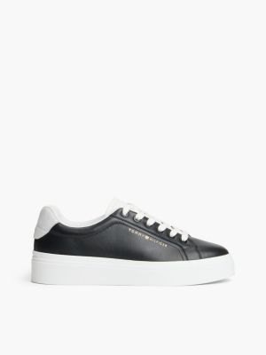 sneakers in pelle con monogramma th black da donne tommy hilfiger