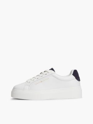white th monogram leather platform trainers for women tommy hilfiger