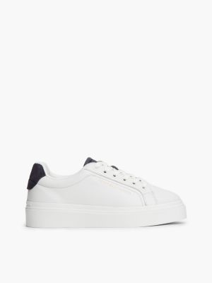 sneakers in pelle con monogramma th white da donne tommy hilfiger