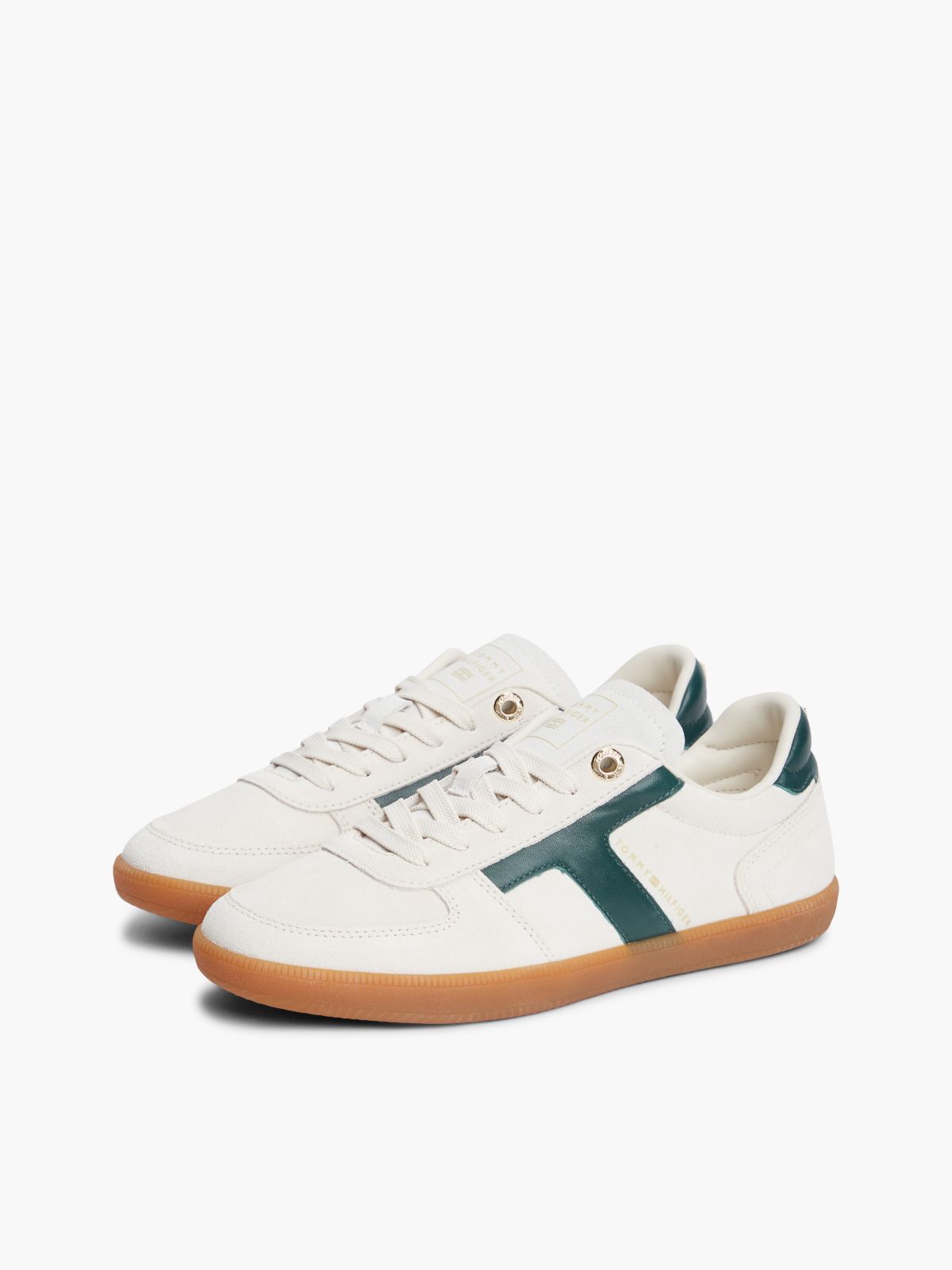 TH Tribeca Suede Mixed Texture Enamel Flag Trainers — Beige