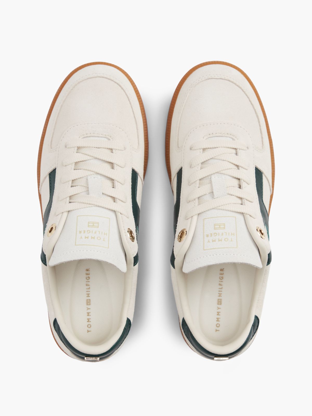 TH Tribeca Suede Mixed Texture Enamel Flag Trainers — Beige