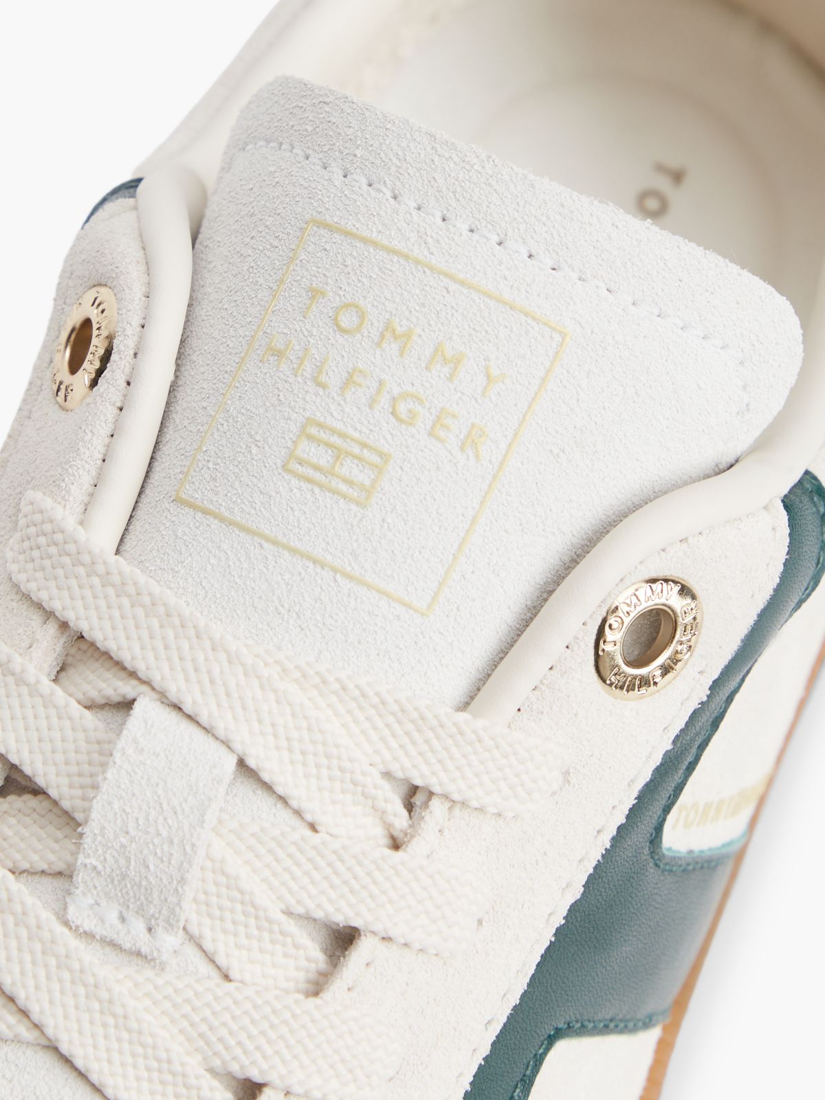 TH Tribeca Suede Mixed Texture Enamel Flag Trainers — Beige