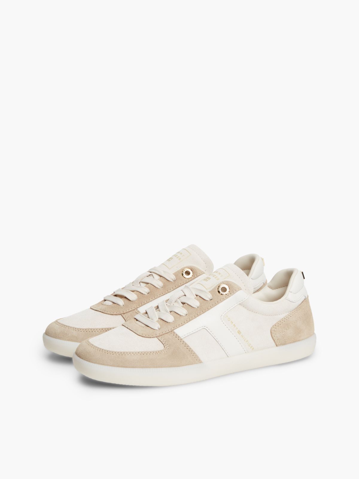 TH Tribeca Suede Mixed Texture Enamel Flag Trainers — Beige