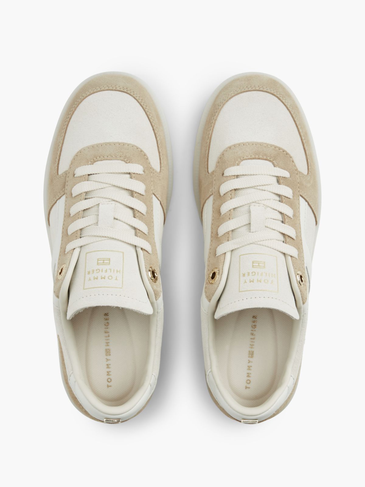 TH Tribeca Suede Mixed Texture Enamel Flag Trainers — Beige