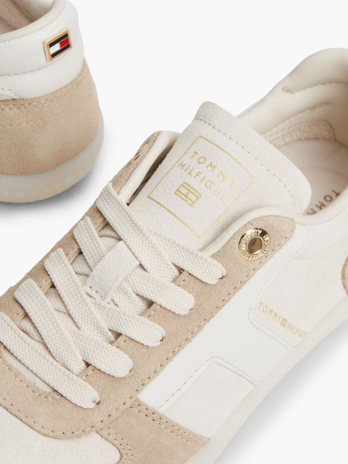 TH Tribeca Suede Mixed Texture Enamel Flag Trainers — Beige