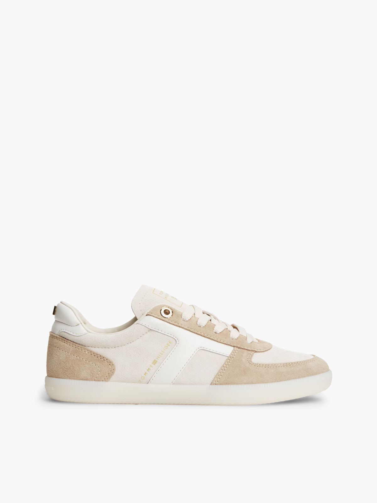 TH Tribeca Suede Mixed Texture Enamel Flag Trainers — Beige