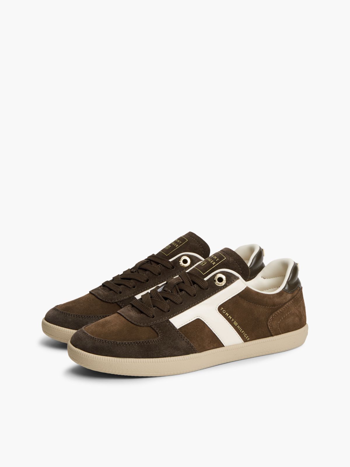TH Tribeca Suede Mixed Texture Enamel Flag Trainers — Brown
