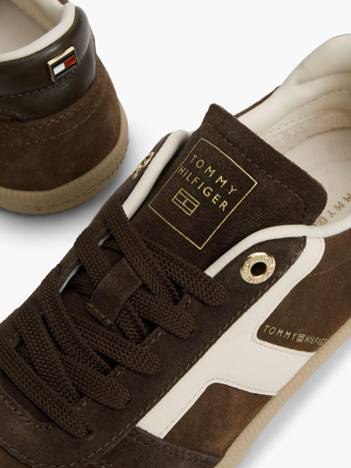 TH Tribeca Suede Mixed Texture Enamel Flag Trainers — Brown