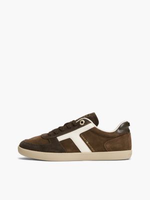 sneakers th tribeca in pelle scamosciata con mix di texture marrone da donne tommy hilfiger