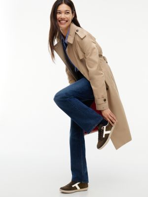 brown th tribeca suede mixed texture enamel flag trainers for women tommy hilfiger