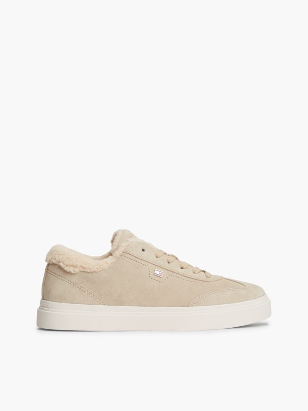 Leather Warm Lined Cupsole Trainers — Beige
