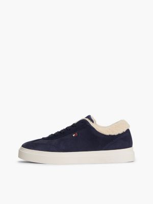 blue leather warm lined cupsole trainers for women tommy hilfiger