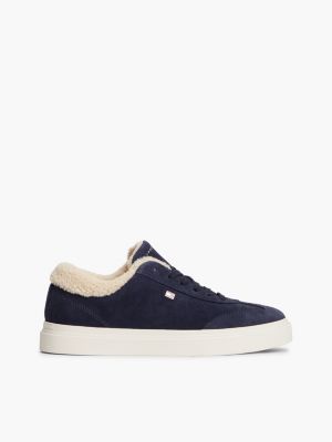 blue leather warm lined cupsole trainers for women tommy hilfiger