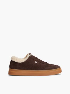 brown leather warm lined cupsole trainers for women tommy hilfiger