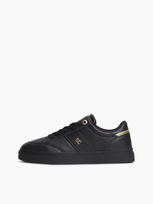 sneakers in pelle con suola preformata e logo nero da donne tommy hilfiger