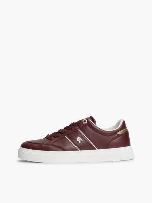 red pebble grain leather cupsole trainers for women tommy hilfiger