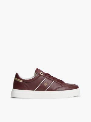 red pebble grain leather cupsole trainers for women tommy hilfiger
