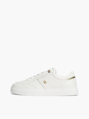 white pebble grain leather cupsole trainers for women tommy hilfiger