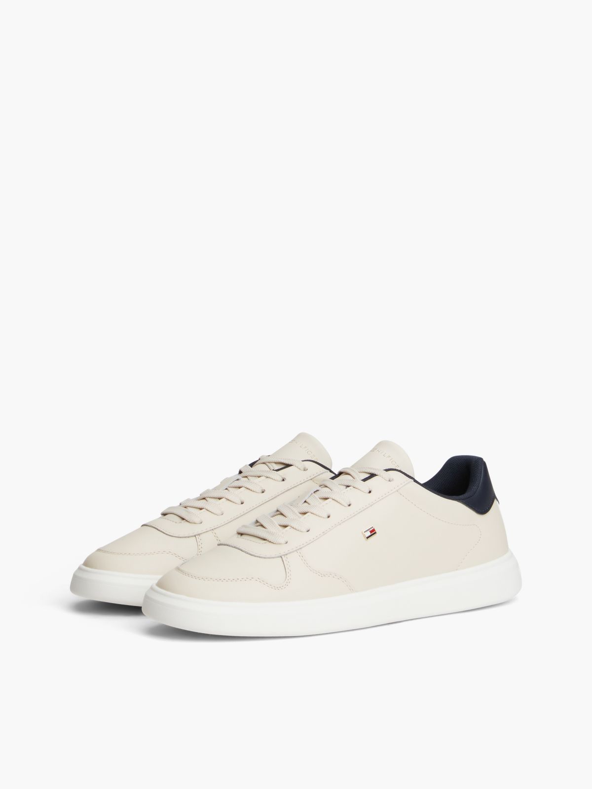 Lightweight Leather Court Trainers — Beige