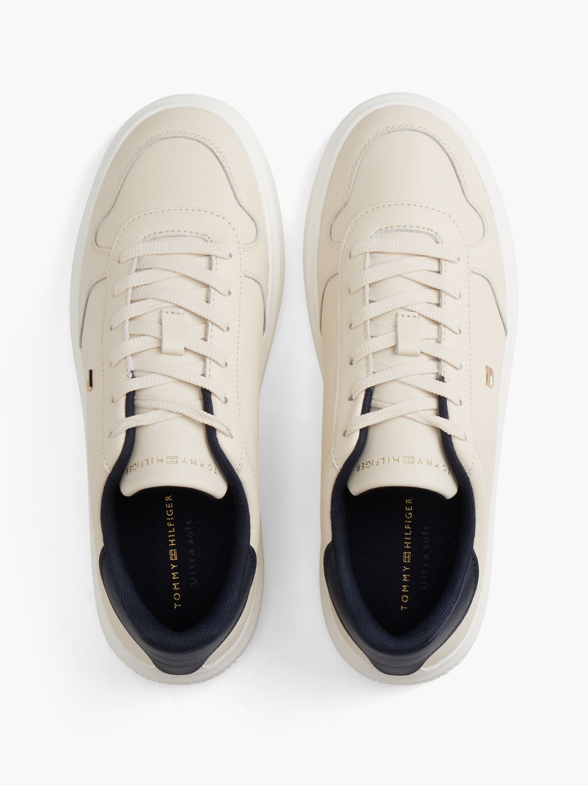 Lightweight Leather Court Trainers — Beige