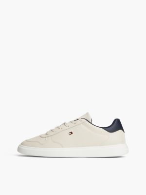 beige lightweight leather court trainers for women tommy hilfiger