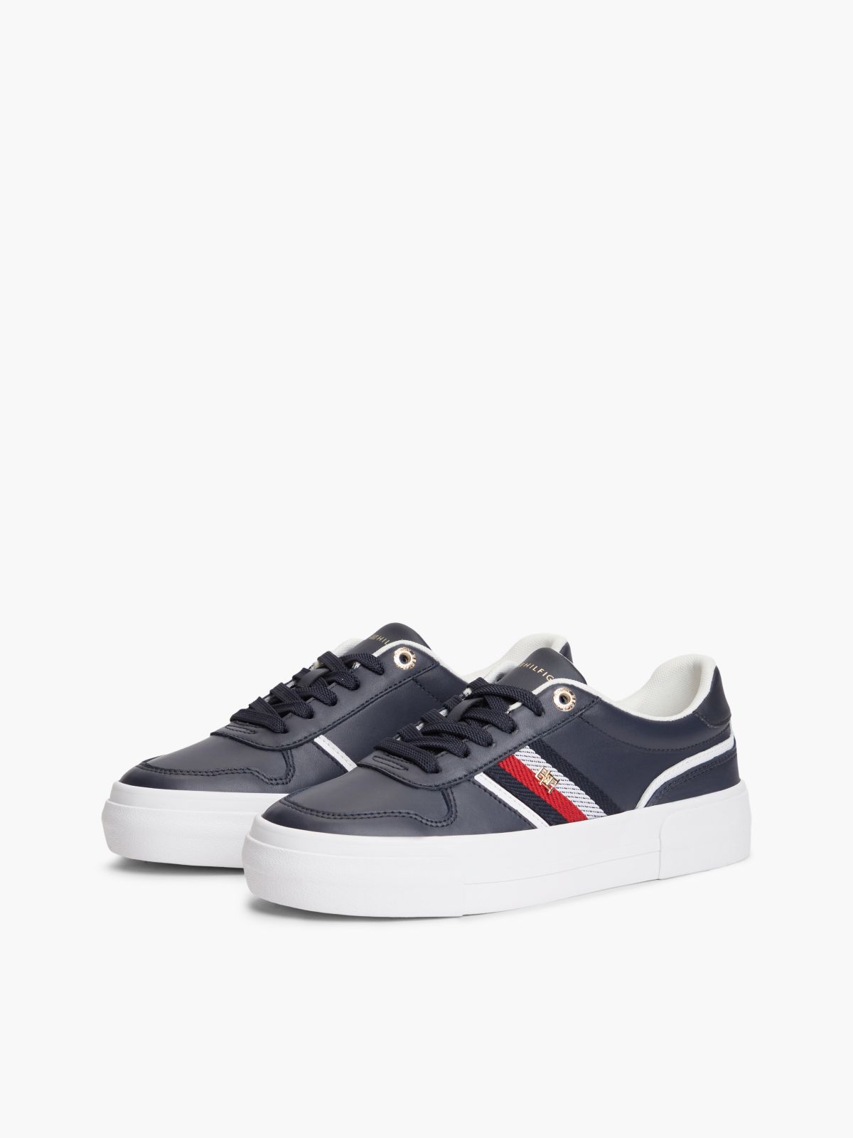 Leather Global Stripe Platform Trainers — Blue