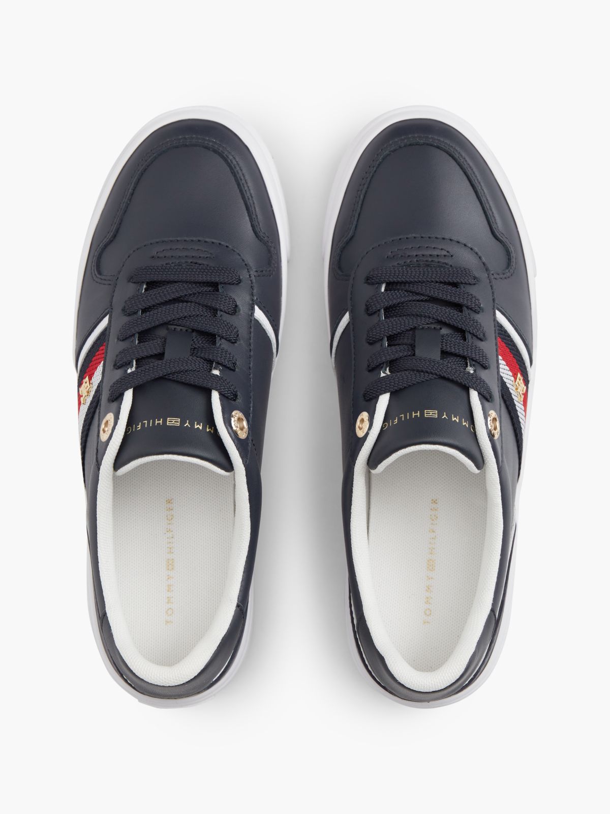 Leather Global Stripe Platform Trainers — Blue