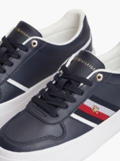 Leather Global Stripe Platform Trainers — Blue 6