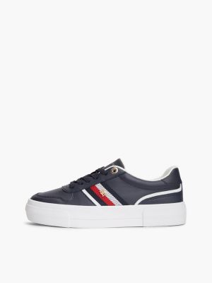 zapatillas deportivas de plataforma de piel global stripe azul de mujeres tommy hilfiger