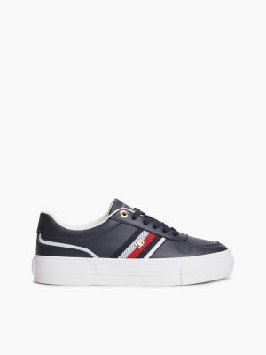 blue leather global stripe platform trainers for women tommy hilfiger