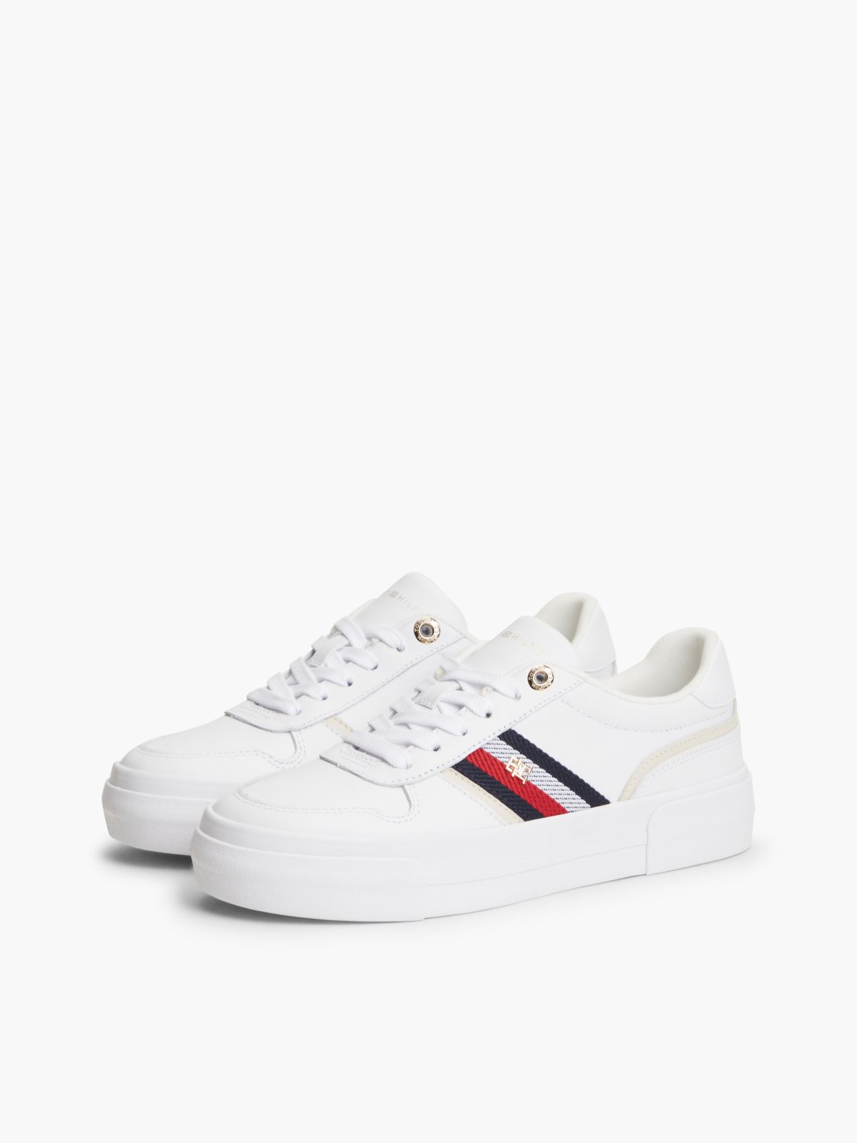 Leather Global Stripe Platform Trainers — White