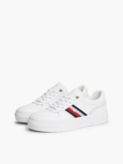 Leather Global Stripe Platform Trainers — White 2