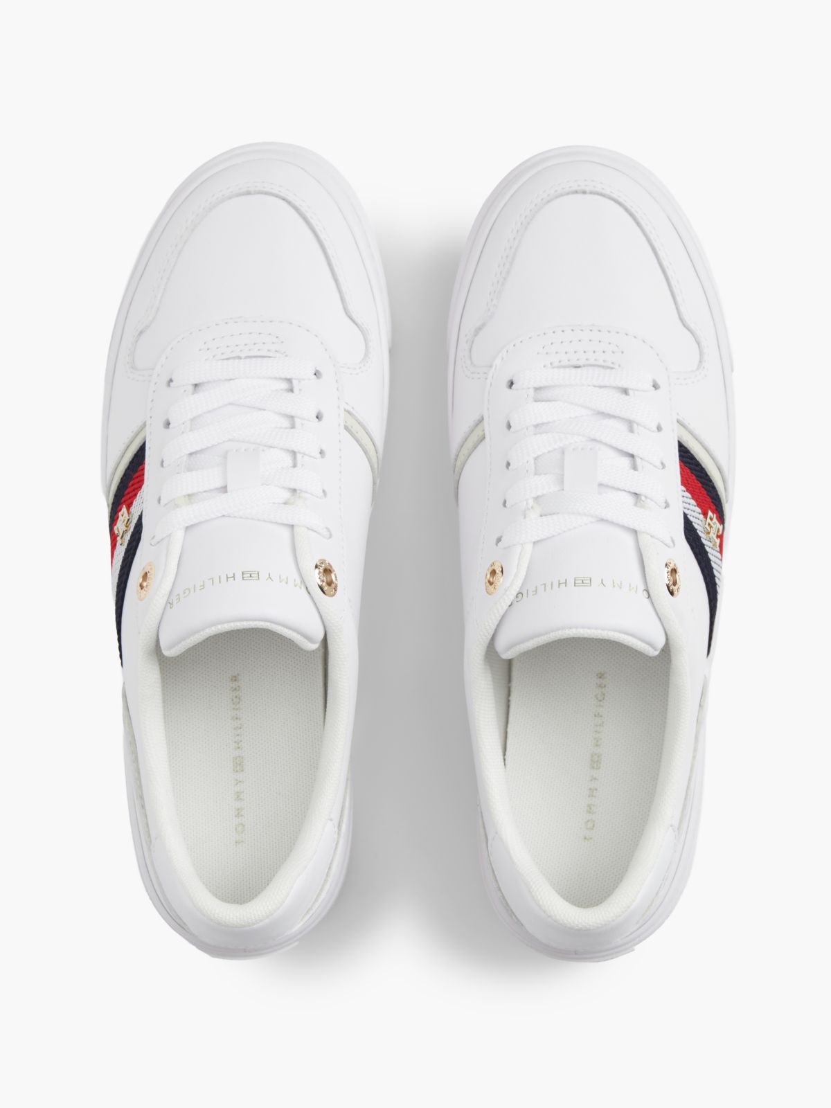 Leather Global Stripe Platform Trainers — White