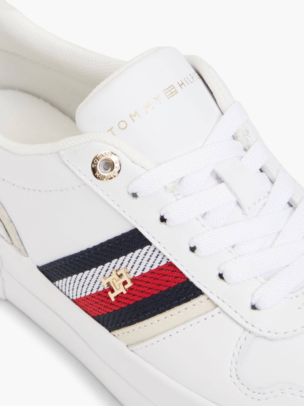 Leather Global Stripe Platform Trainers — White