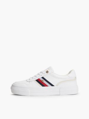 zapatillas deportivas de plataforma de piel global stripe blanco de mujeres tommy hilfiger