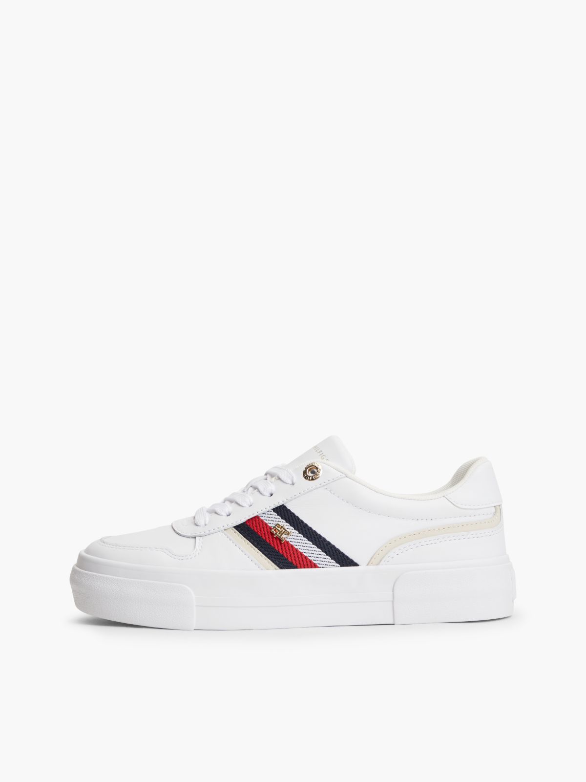 Leather Global Stripe Platform Trainers — White