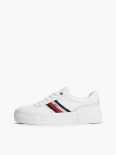 Leather Global Stripe Platform Trainers — White 7