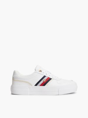 white leather global stripe platform trainers for women tommy hilfiger