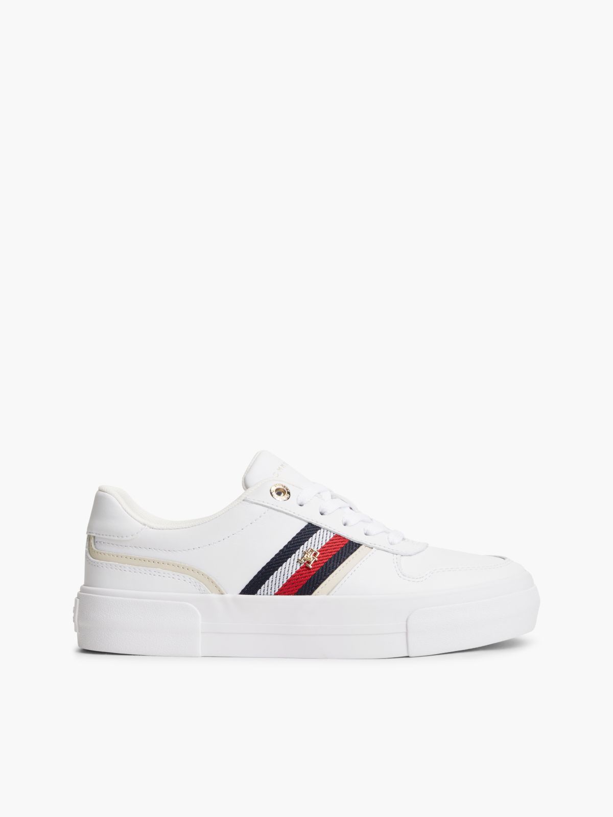 Leather Global Stripe Platform Trainers — White