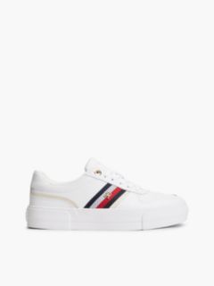 Leather Global Stripe Platform Trainers — White 1