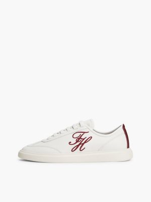 beige hilfiger icon leather court trainers for women tommy hilfiger
