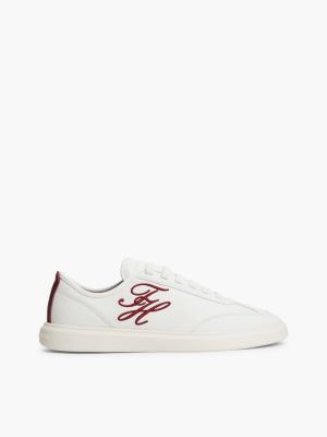 beige hilfiger icon leather court trainers for women tommy hilfiger