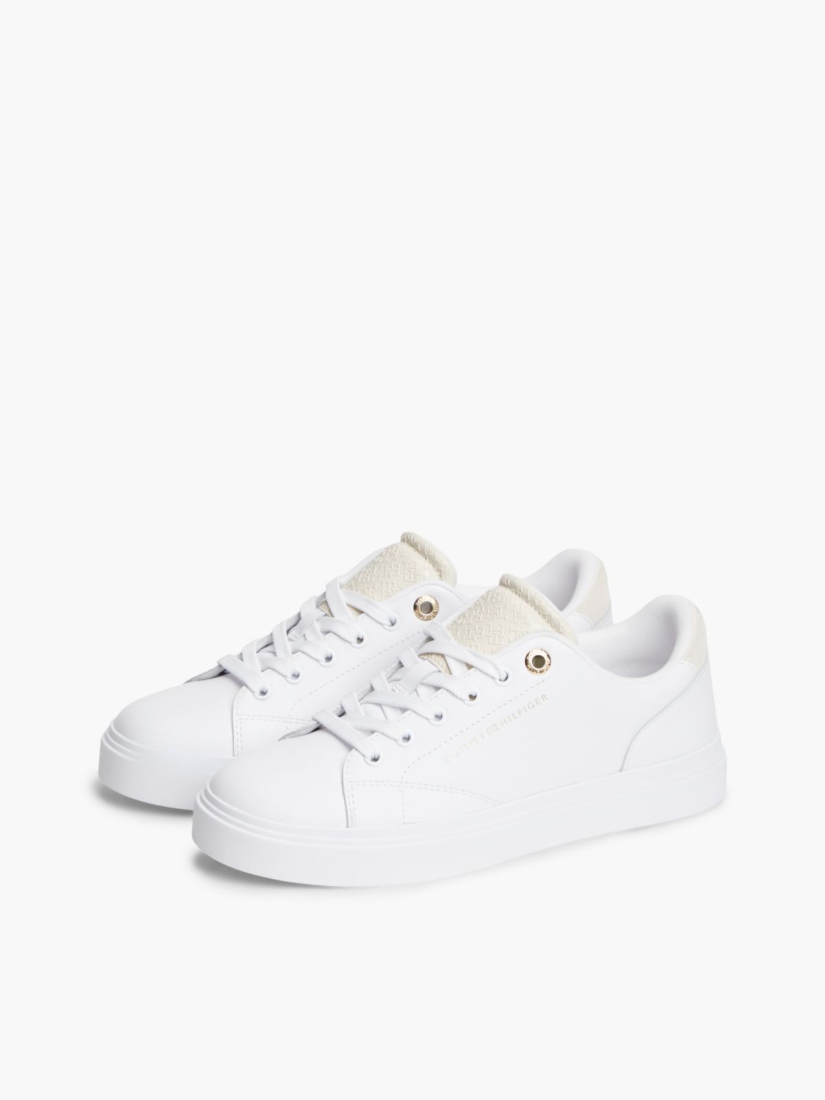 Leather Contrast Heel Cupsole Trainers — Beige