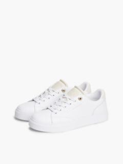 Leather Contrast Heel Cupsole Trainers — Beige 2