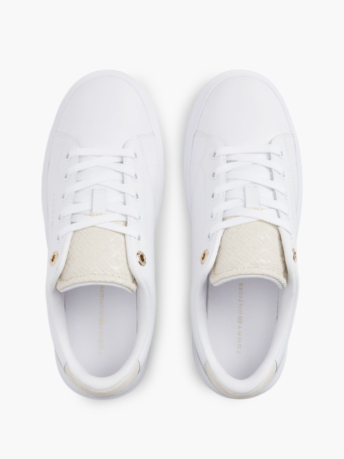 Leather Contrast Heel Cupsole Trainers — Beige