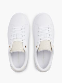 Leather Contrast Heel Cupsole Trainers — Beige 3