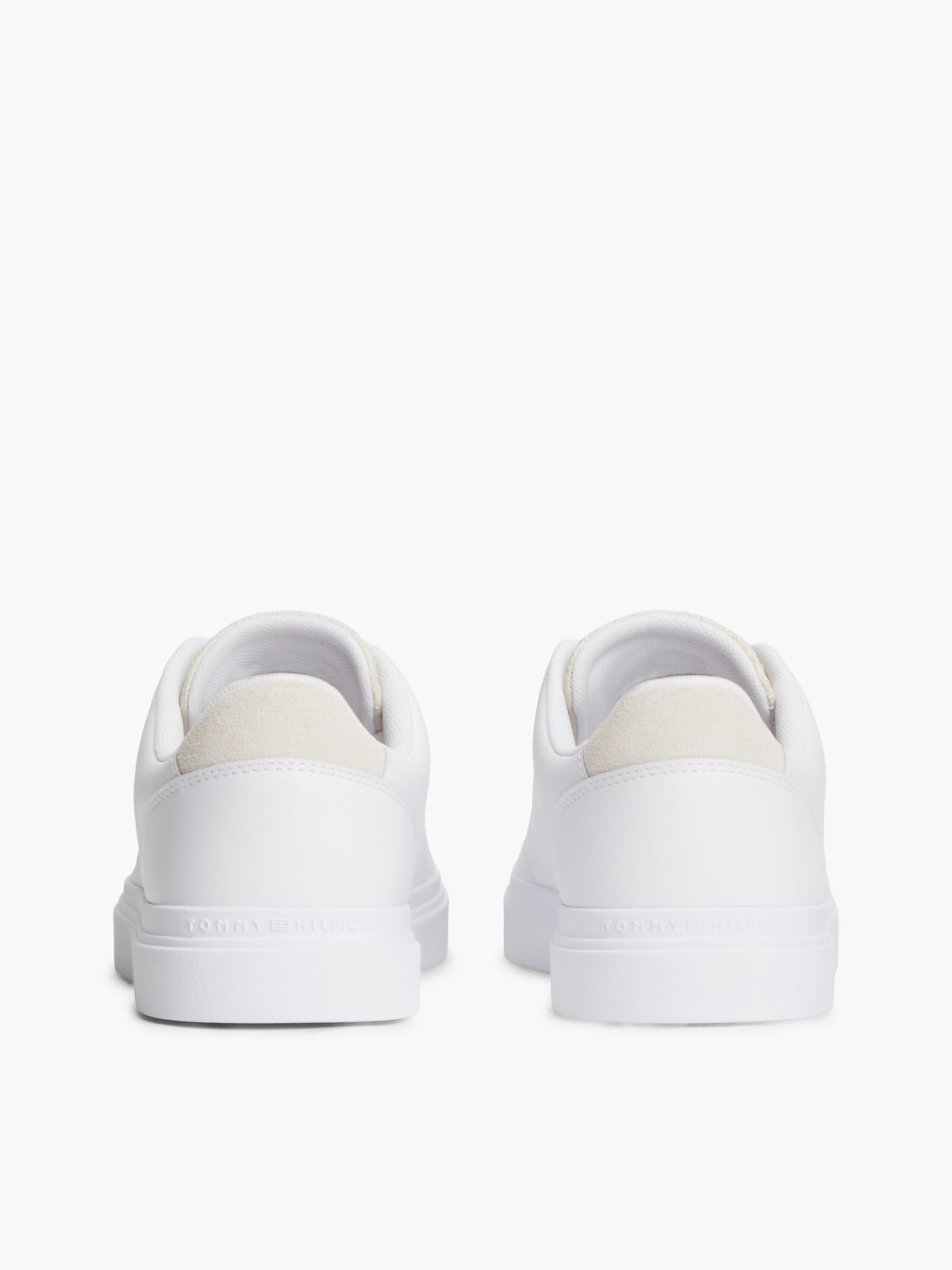 Leather Contrast Heel Cupsole Trainers — Beige