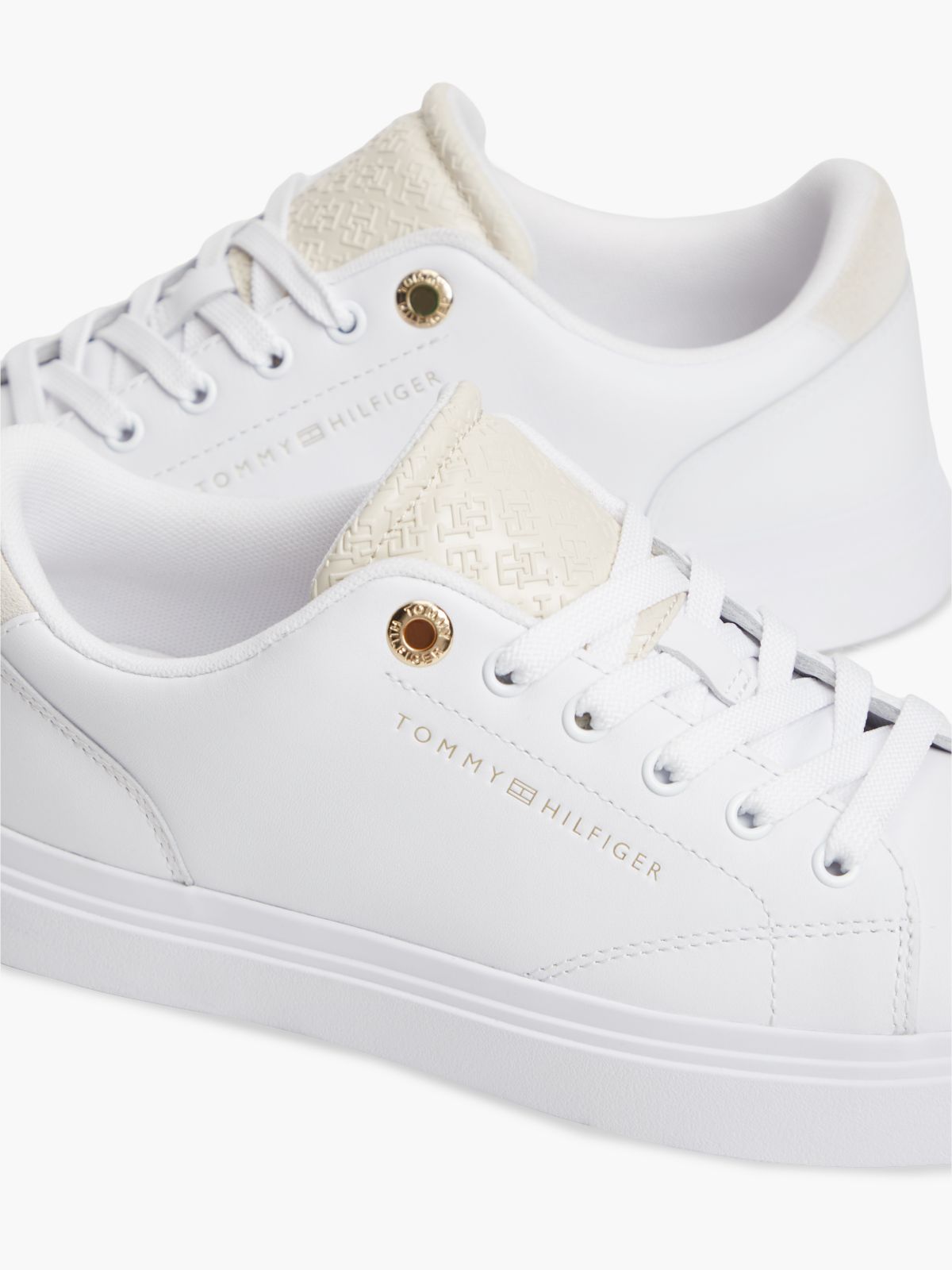 Leather Contrast Heel Cupsole Trainers — Beige